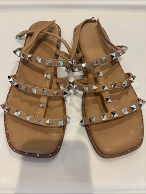 Forever 21 Tan Studded Strappy Flat Sandals